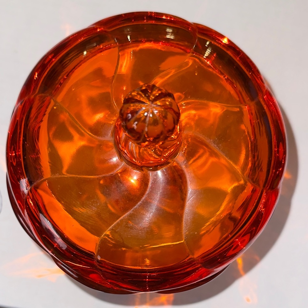 Vintage Viking Glass Persimmon Orange Twist Candy Dish Footed MCM